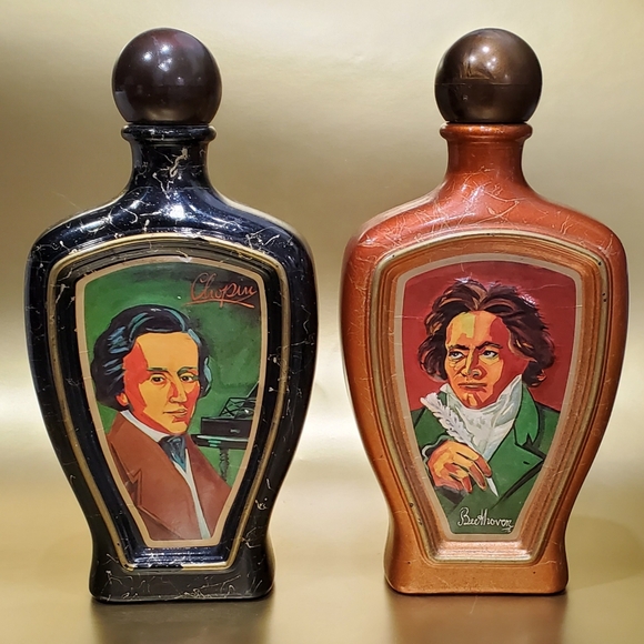 Pair Vntg Jim Beam Bottles Decanters Chopin Beethoven design by Edward Weiss - Picture 1 of 13